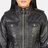 Levy Black Hooded Leather Bomber Jacket