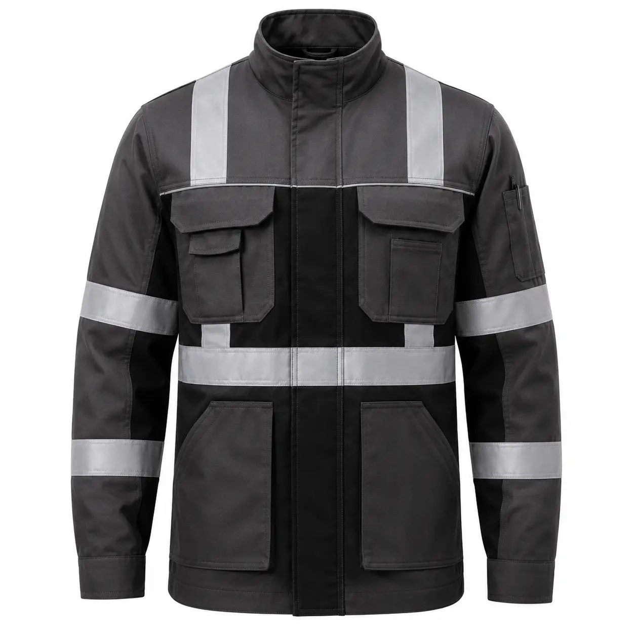 Warehouse work shirt with reflective tape, utility pockets, and durable construction designed for logistics operations, distribution centers, and warehouse workforce programs.