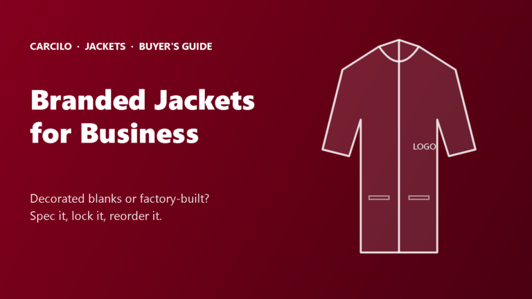 Graphic of a jacket outline with a logo placeholder and the title Branded Jackets for Business